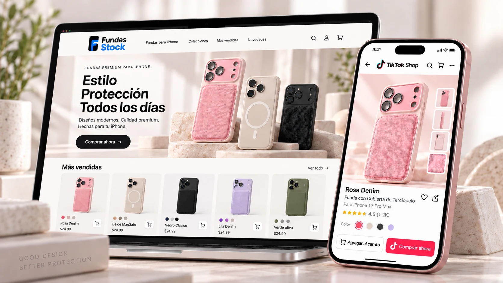 Catálogo y tienda online de Fundas Stock junto a su presentación de producto en TikTok Shop